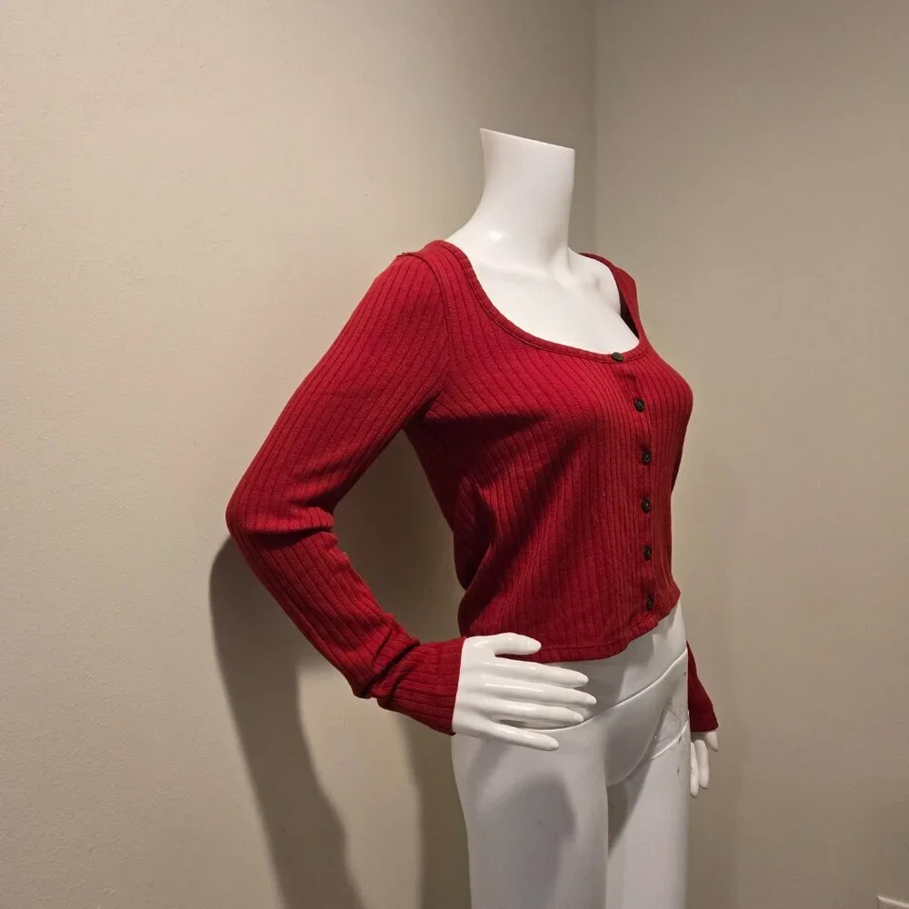 NWT Madewell Ribbed Cardigan Cropped Sweater Scarlet Red M